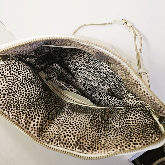 Faux Leather Crossbody/Clutch Ivory Zippered Bag 14"D x 12"W x 2.5" - Picture 6 of 6